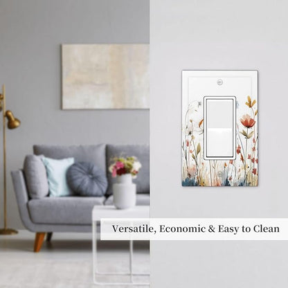 Watercolor Wildflower Colorful Floral Plant Decorative Outlet Covers 1 Gang Single Rocker Light Switch Cover Plate Wall Plates GFCI Faceplate for Bed Room Living Room Decor