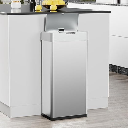 TLSUNNY 16 Gallon Motion Sensor Trash Can,Touchless Automatic Garbage Can,Brushed Stainless Steel Smart Bin,with Bag Holder,Soft Close Lid,for Kitchen,Office,RV,Bedroom,Living Room (Silver, 60L)