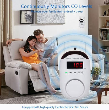 Plug-in Type Carbon Monoxide Alarm, CO Detector Monitor with LED Digital Display and Voice Alert for Home/Kitchen -1 Pack