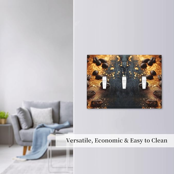 Decorative Light Switch Cover Plate Black Wood Board Gold Dust Coffee Beans 3 Gang Wall Plate Oversized Triple Toggle Switch Cover Plate Jumbo Face Plate for Home Decor