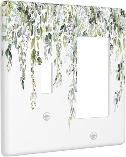 Outlet Covers Boho Farmhouse Flower Leaf Sage Green 1 Toggle 1 Rocker Combination Decorative Wall Plate Electrical Switch Plates Light Switch Cover Plate for Bedroom Cabin Decor