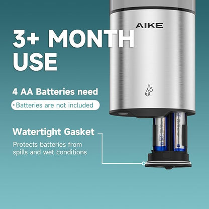 AIKE Automatic Wall Mount Liquid Soap Dispenser for Home and Commercial Bathroom 13.5oz IPX7 Waterproof,Brushed Stainless Steel