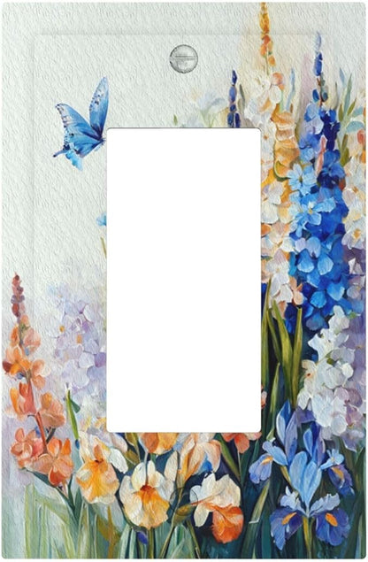 Decorative Outlet Covers Rustic Colorful Floral Garden Flowers 1 Gang Rocker Light Switch Cover Plate Single Decora Light Switch Covers Wall Plate Faceplate for Country Bedroom Home Decor