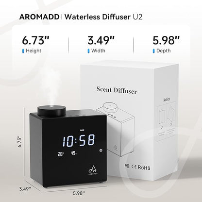 2026 Smart Waterless Diffuser, 2000 Sq.Ft Cold Air Scent Machine with Clock & Environmental Display | 7 Fragrance Levels, 9 Timer Settings, Hotel Collection Diffuser for Home & Large Rooms (Black)