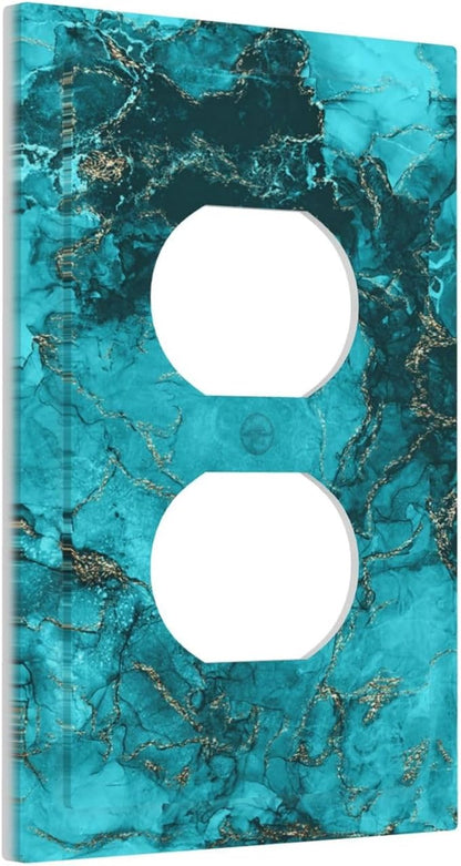 Decorative Outlet Covers Modern Abstract Turquoise Blue Marble Texture 1 Gang Duplex Light Switch Cover Plate Unique Wall Plates Switch Plate Cover for Bathroom Home Decor（2 Pack）