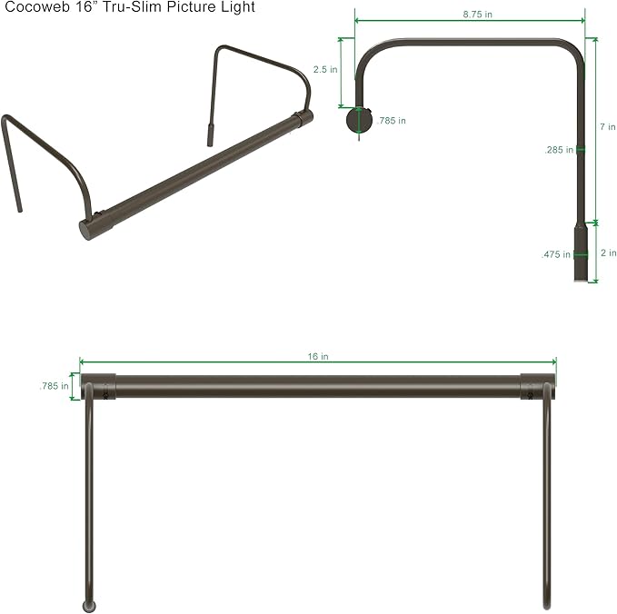 Cocoweb 16 Inch Tru-Slim Mahogany Bronze Picture Light - LED, 2700K, Adjustable Arm, Plug-in, Toggle Switch, Sleek and Compact Design
