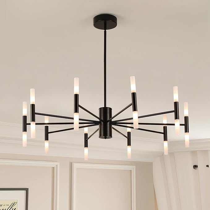 Modern Sputnik Chandelier Mid Century Black Chandeliers for Dining Room Living Room Kitchen Bedroom Support APP Voice Control Dimmable Smart LED Light Fixture(GB1337YY20-BK)