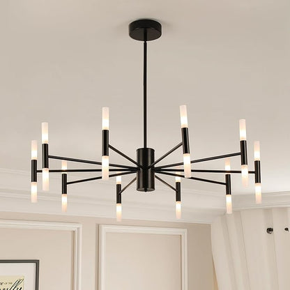 Modern Sputnik Chandelier Mid Century Black Chandeliers for Dining Room Living Room Kitchen Bedroom Support APP Voice Control Dimmable Smart LED Light Fixture(GB1337YY20-BK)