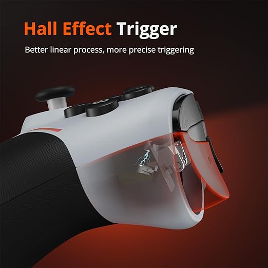 Wireless PC Controller with Hall Effect Joysticks & Triggers, 1000Hz Polling Rate, Trigger Locks, Bluetooth Pro Gaming Controller for PC/Steam/Luna/Tesla - 4 Macros and Turbo, Dynamic RGB, Silver