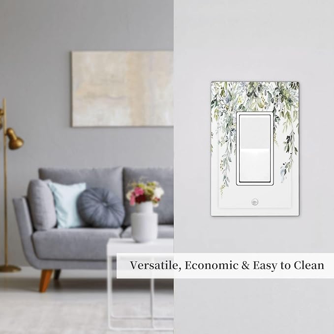 Decorative Outlet Covers Boho Farmhouse Flower Leaf Sage Green 1 Gang Single Rocker Light Switch Cover Plate Wall Plates GFCI Faceplate for Bedroom Cabin Decor