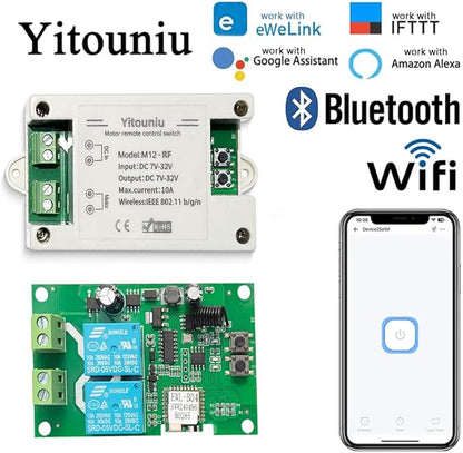 EWeLink DC7-32V 10A Motor Forward Reverse Controller Switch, WiFi Bluetooth Remote Control, RF Compatible,Works with Alexa/Google Home Compatible, Smart Timing for Electric Desks, Screens