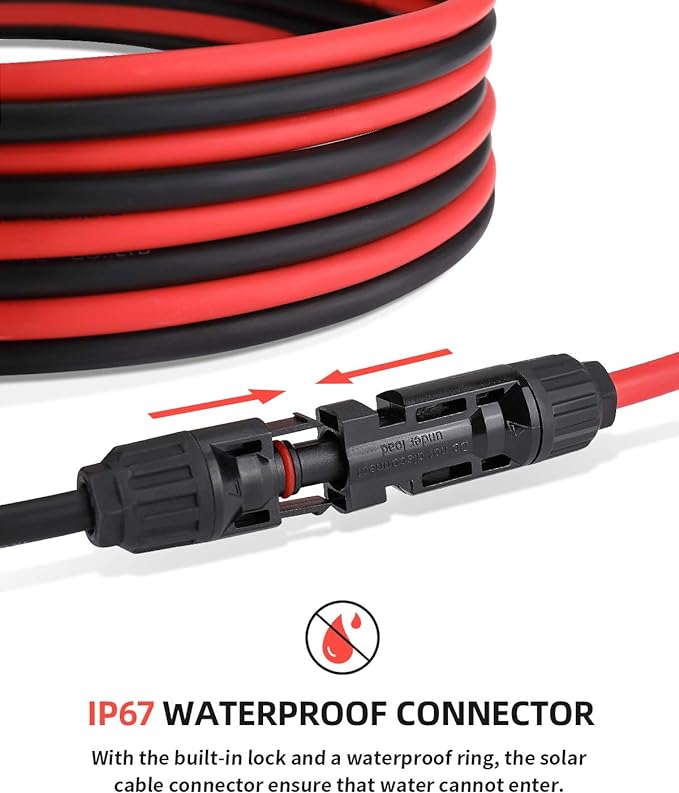 BougeRV 60 Feet 10AWG Solar Extension Cable with Female and Male Connector with Extra Pair of Connectors Solar Panel Adaptor Kit Tool (60FT Red + 60FT Black)