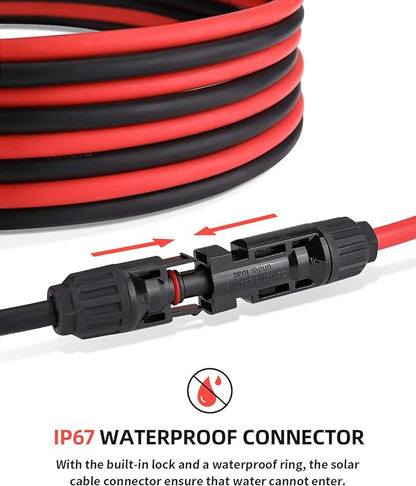 BougeRV 60 Feet 10AWG Solar Extension Cable with Female and Male Connector with Extra Pair of Connectors Solar Panel Adaptor Kit Tool (60FT Red + 60FT Black)