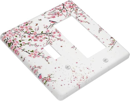 Decorative Outlet Covers Rustic Plum Blossom Pink Flowers 2 Gang Wall Plate Single Toggle 1 Rocker Light Switch Cover Switch Plate Covers Faceplate for Home Bedroom Decor