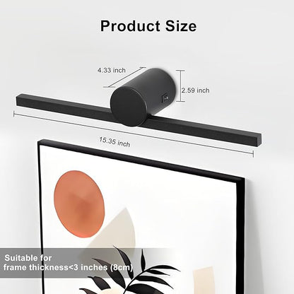 ZitoStory Battery Operated Picture Light with Remote,Wireless Dimmable Art Lights for Paintings Rechargeable Gallery Light Artwork Lighting for Canvas, Portrait (Black,15.35'' Inch)