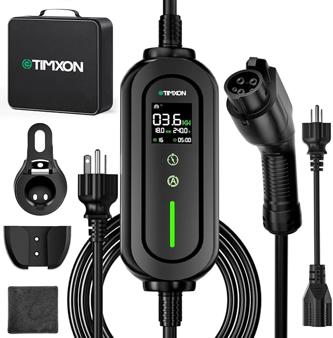 16A Portable Level 1&2 Car Charger-ETL Certified,110V-240V EV Charger with 25FT Cable, NEMA 6-20 Plug & NEMA 5-15 Adapter EV Charging Station, Portable Backup EV Chargers for All SAE J1772 Cars