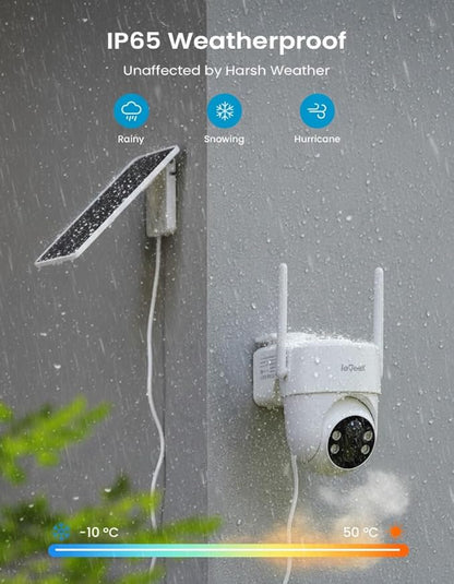 ieGeek 2 Pack S5 Solar Security Camera Wireless Outdoor – 2K 3MP WiFi Camera with Removable Solar Panel, 360° Pan Tilt, Color Night Vision, AI Detection, 2-Way Audio, IP65 for Home Security