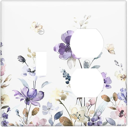 Wallplates Purple Floral Lilac Watercolor Flower Leaves Butterfly Wildflower 1 Toggle 1 Duplex Switch Plate Electrical GFCI Faceplate Decorative Light Switch Covers for Bedroom Home Decor