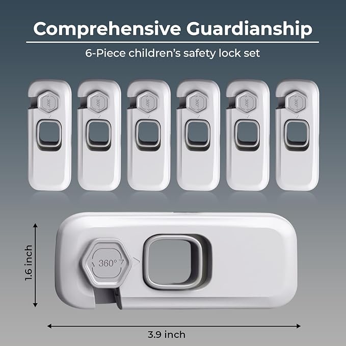 6-Pack Child Proof Refrigerator Lock, Cabinet Lock Baby Proofing, Fridge Locks for Kids with Self Adhesive Latches, Child Safety Locks for Doors, Drawers, Oven, Dishwasher, RV Refrigerator (Grey)