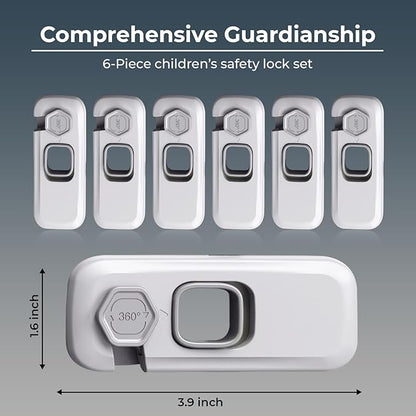 6-Pack Child Proof Refrigerator Lock, Cabinet Lock Baby Proofing, Fridge Locks for Kids with Self Adhesive Latches, Child Safety Locks for Doors, Drawers, Oven, Dishwasher, RV Refrigerator (Grey)