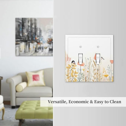 Decorative Switch Plates Colorful Floral Watercolour Cuddly Bird 2 Gang Double Toggle Outlet Light Switch Cover Wall Plate Electrical Faceplate For Bed Room Living Room Decor