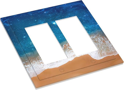 Blue Sea Ocean Beach Waves Outlet Covers Light Switch Cover Plate 2 Gang Double Rocker Wall Plates Decorative Switch Plates Plug Cover Electrical GFCI Receptacle Cover for Home 4.9 X 5 IN