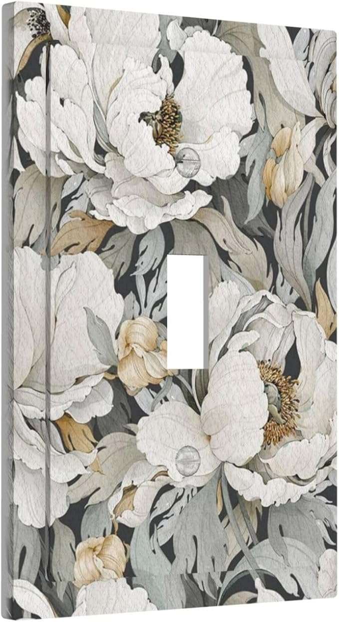 Decorative Light Switch Cover Rusitc White Flowers Country Floral Farmhouse Single Toggle Switchplate 1 Gang Wall Plate Switchcover Decora Light Switch Plate for Home Decor