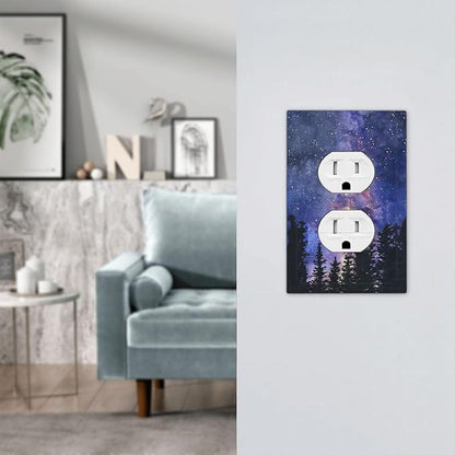 Outlet Covers Dream Milky Way Starry Forest Pine Watercolor Painting 1 Gang Duplex Electrical Receptacle Faceplate Light Switch Cover Wall Plate Decorative Switch Plates for Bedroom Home Decor