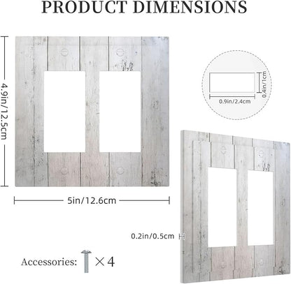 Rustic White Grey Wood Grain Decorative Outlet Covers 2 Gang Double GFCI Rocker Light Switch Cover Plate Electrical Wall Panels for Bedroom Bathroom Decor