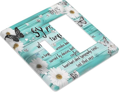 Teal Butterfly Daisy Rustic Wooden Signs Outlet Covers 1 Toggle 1 Rocker Combination Decorative Wall Plate Electrical Switch Plates Light Switch Cover Plate For Farmhouse Cabin Decor