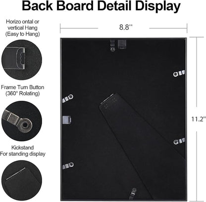 8.5x11 Picture Frame, Black Metal Photo Frames with HD Glass, Fits 5x7 with Mat or 8.5 x 11 without Mat, Display for Wall and Table, 1 Pack