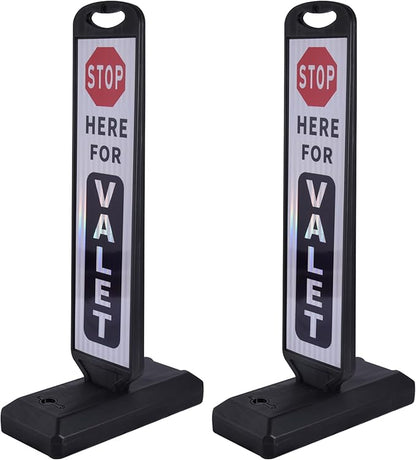 OrangeStar 2-Pack Valet Parking Signs - Double-Sided Reflective Parking Lot Signs with Water-Filled Base, Heavy-Duty Traffic Control for Hotels, Restaurants & Events, White