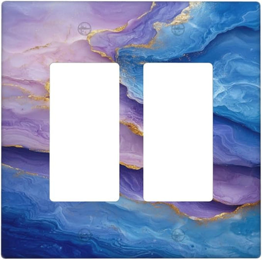 Decorative Outlet Covers Abstract Blue Purple Gold Marble Texture 2 Gang Light Switch Cover Plate Double Rocker Wall Plate Switch Plate Covers Faceplate for Bathroon Kitchen Decor