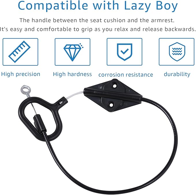 Recliner D Ring Handle Replacement for Recliner Adjustment and Maintenance Lazy Boy, Lazy boy Handle Cable, Release Cable Couch, with 3-inch Exposed Steel Wire O-end 2 Pack