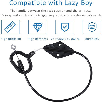 Recliner D Ring Handle Replacement for Recliner Adjustment and Maintenance Lazy Boy, Lazy boy Handle Cable, Release Cable Couch, with 3-inch Exposed Steel Wire O-end 2 Pack