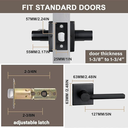 Passage Door Lever (No Lock), Heavy Duty Interior Square Handle for Hallway and Closet, Matte Black, Reversible for Right&Left Handed, 15Packs
