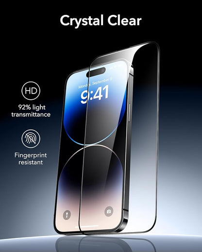 ESR 3 Pack 9H+ Glass for iPhone 14 Pro Screen Protector, [Military Grade Shatterproof & Longest Durable] Armorite Ultra-tough Full Coverage Tempered Glass with UltraFit Tray