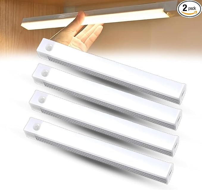 Punch-Free Smart Sensor Magnetic Rechargeable LED Lights, Motion Sensor Light Indoor for Stairs, Wardrobe, Cabinet (4PCS White Light,30cm/11.81in)