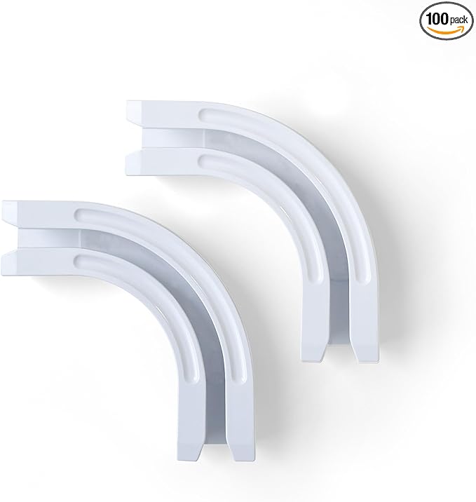 90 Curved Connectors - Ceiling Mount/Wall Mount Curtain Tracks, White 2 Pack