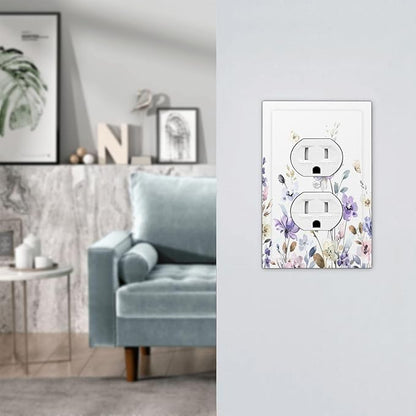 Outlet Covers Purple Floral Lilac Watercolor Flower Leaves Butterfly Wildflower 1 Gang Duplex Electrical Receptacle Faceplate Light Switch Cover Wall Plate Decorative Switch Plates for Bedroom Home