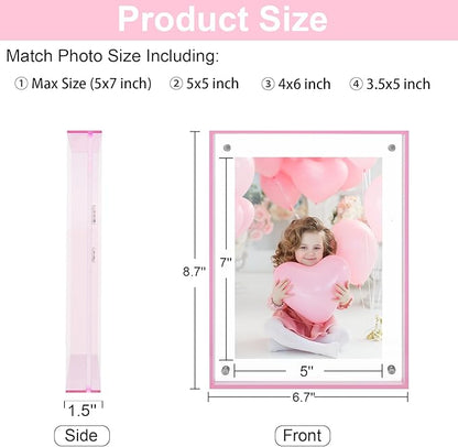 5x7 Picture Frames, Stunning Color Acrylic Photo Frame, Wall & Tabletop Display Frames, Modern Floating Style for Home Office Decoration, Pink (1 Pack)