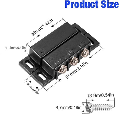 Magnetic Reed Switch Normally Open and Normally Closed NC NO Magnetic Contact Sensor Alarm Magnetic Door Switch,Proximity Switch for Door Alarm, Window Safety, Black,Pack of 2 with 40 Screws