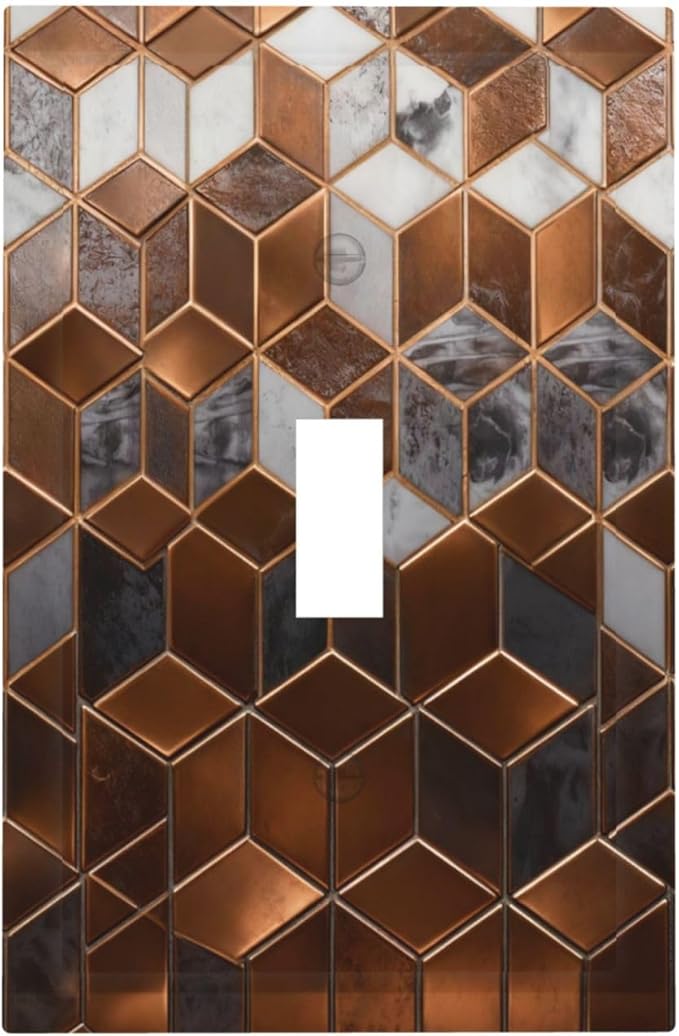 Brown Abstract Luxury Modern Geometric Cubic Marble 1 Gang Single Toggle Decorative Light Switch Covers Electrical Faceplate Switch Plates for Bathroom Kitchen Home