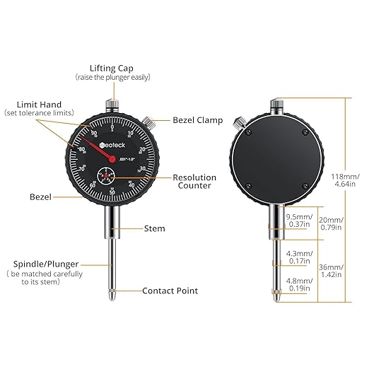 Neoteck 0-1"/0.001" Dial Indicator and Magnetic Base Set with Storage Case, Dial Gauge and Magnetic Holder for 3D Printer Lathe Workshop CNC Machine Table Saw- 176lbs (80kg) Max Pull-Black