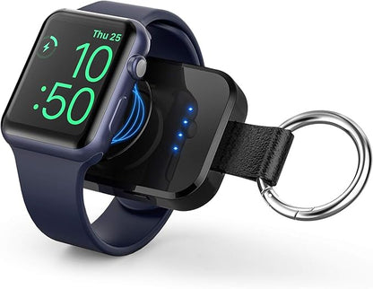 i.VALUX Portable Wireless Charger for Apple Watch Series 11/10/9/8/UItra/7/6/5/4/3/2/SE,Compact Magnetic iWatch Charger 1000mAh Extra Power Bank Smart Keychain Travel Accessories Father Birthday-Black