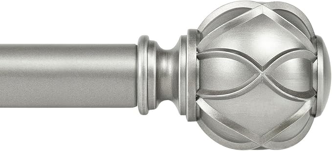 KAMANINA Curtain Rods for Windows, Antique Silver Curtain Rod 32 to 58 Inch(2.6-4.8Ft), 7/8 Inch Single Adjustable Drapery Rods with Decorative Netted Texture End
