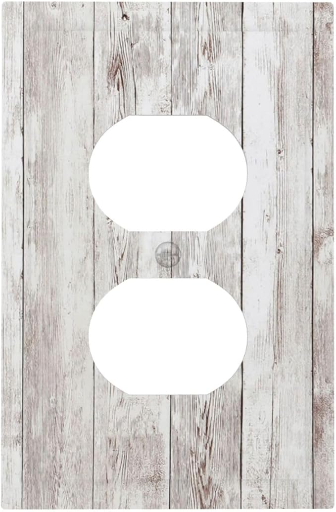 Outlet Covers Rustic Vintage White Wood Grain 1 Gang Duplex Wall Plate Decorative Switch Plates Electrical Receptacle Faceplate Light Switch Cover for Farmhouse Home Decor