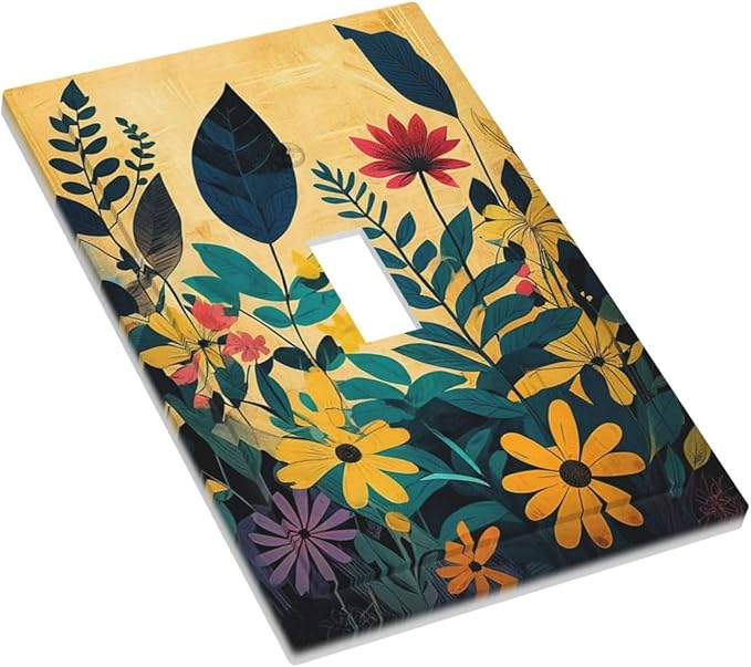 Abstract Minimalist Floral Botanical Boho Flower Single Toggle Light Switch Cover plate Outlet Cover Decorative Switchplate Wall Plates Electrical Panel Cover for Bathroom Living Room 5 X 3 IN