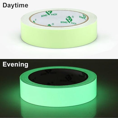 BOMEI PACK Glow in Dark Tape Fluorescent Luminous Tape 1 Pack 1in x 33ft-Bright,Rechargeable,Durable for Indoors and Outdoors Design of DIY Craft Pattern,Creative Decoration,Night time Decorations.