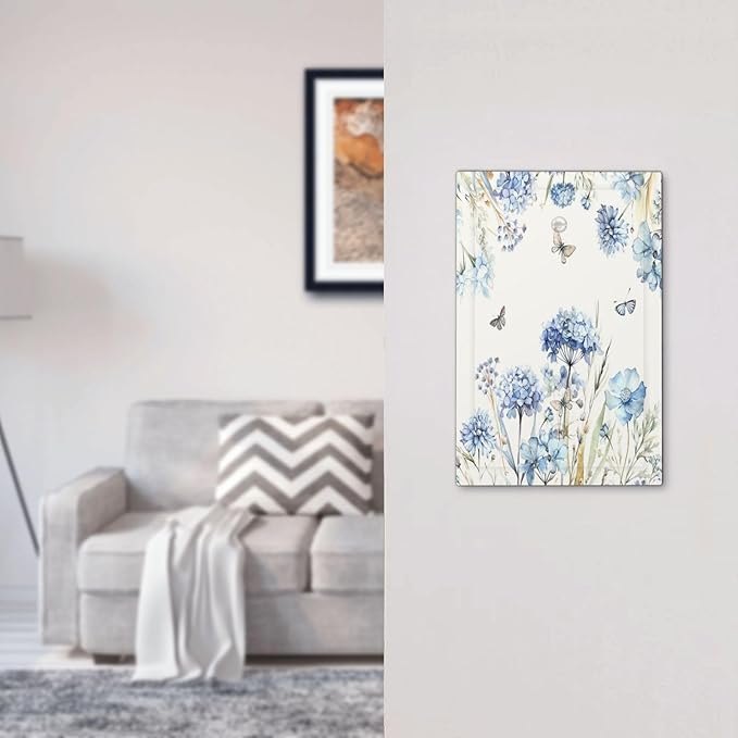 Light Switch Cover Plate Blue Floral Hydrangea Plants 1 Gang No Device Blank Electrical Wall Plates Faceplate Decorative Switch Plate for Bedroom Home Decor